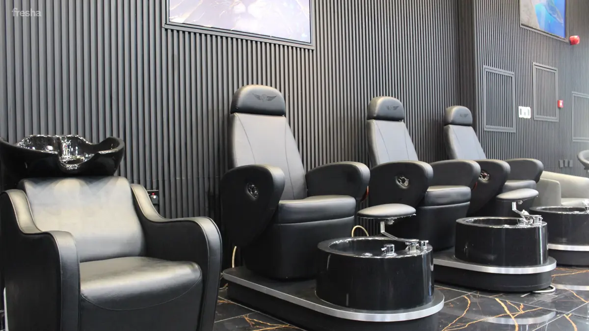Nail care and pedicure chairs at Tiger Gents Salon
